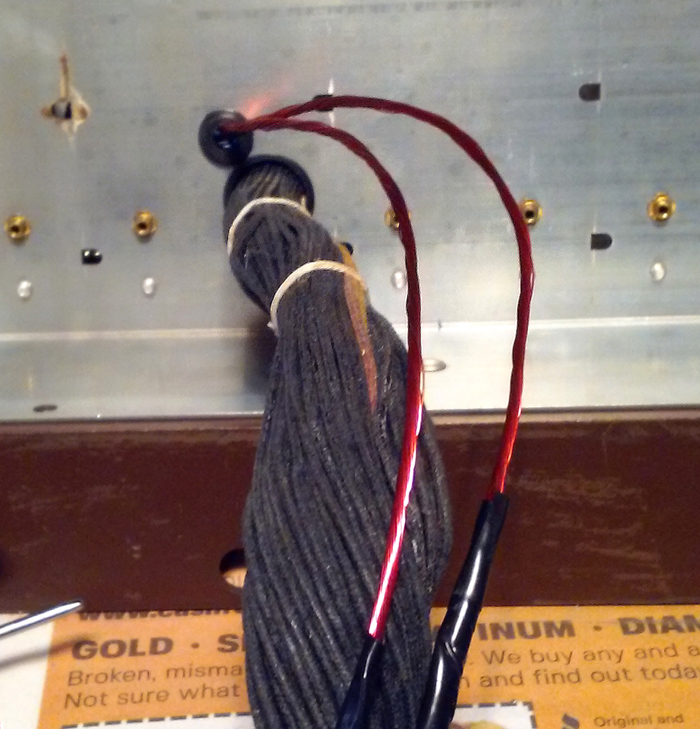 B3 showing new magnet wire cables leaving through new grommet on the pedal switch.