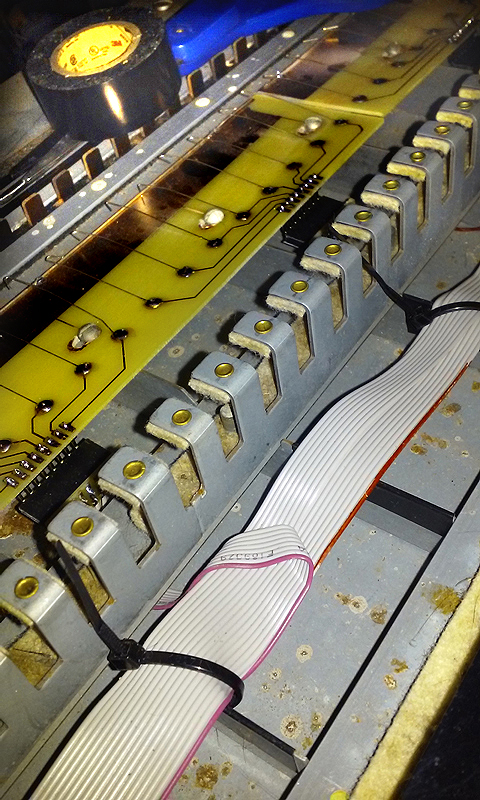 installing ribbon cables for MIDI key contacts